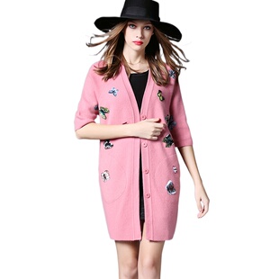 奈昕正品高档货 97271 new knitwear日系中长款V领蝴蝶图案针织衫