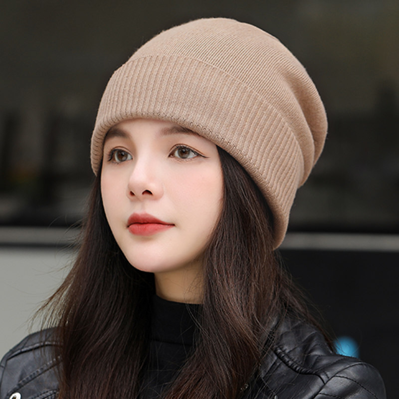 帽子女秋冬季毛线帽护耳针织帽女士时尚大头围新款保暖月子堆堆帽