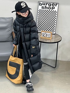 特价清仓儿童羽绒服黑金长款男女中大童幼童过膝保暖90白鸭绒加厚