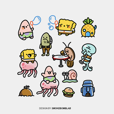 smokebomblab童趣可爱海绵宝宝派大星章鱼哥纹身贴纸