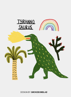 smokebomblab恐龙tyranno saurus插图彩虹男孩安全防水纹身贴纸