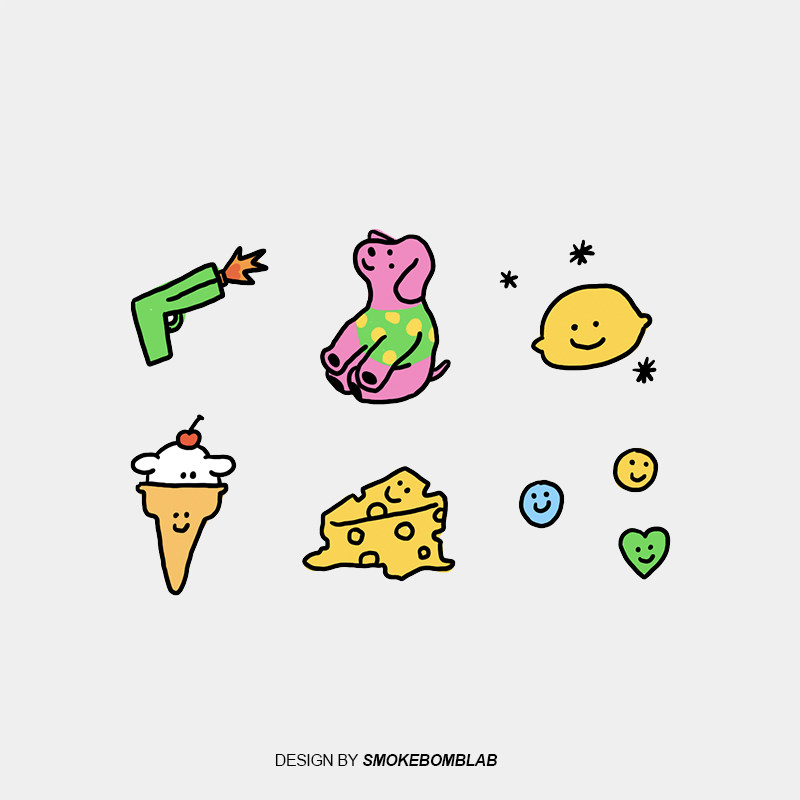 smokebomblab 儿童安全 手绘插图表情emoji笑脸玩具防水纹身贴纸