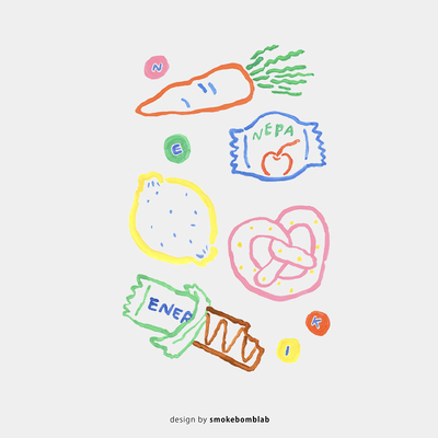 smokebomblab松弛感手绘零食胡萝卜碱水结插图水彩童趣纹身贴纸