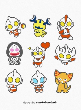 smokebomb奥特曼ultraman组合儿童男孩怪兽防水持久纹身贴纸