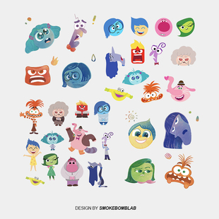 smokebomblab可爱inside out头脑特工队乐乐忧忧插图儿童纹身贴纸