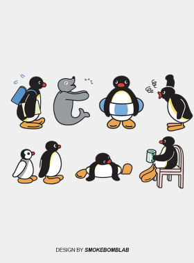 smokebomb插图 pingu企鹅日常 逗趣可爱纹身贴纸
