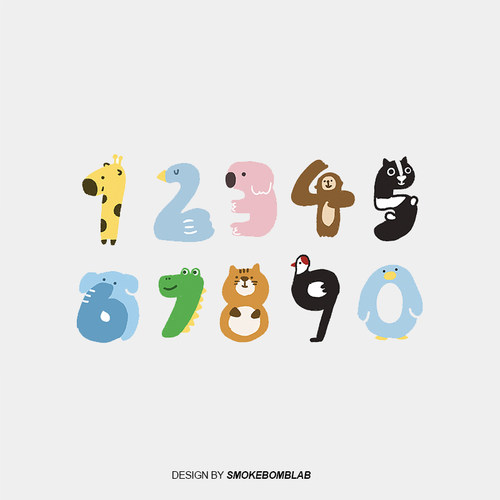 smokebomblab儿童安全无毒环保动物数字可爱涂鸦插图纹身贴纸