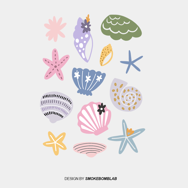 smokebomblab女孩沙滩贝壳珊瑚海星 夏天度假海洋儿童纹身贴纸
