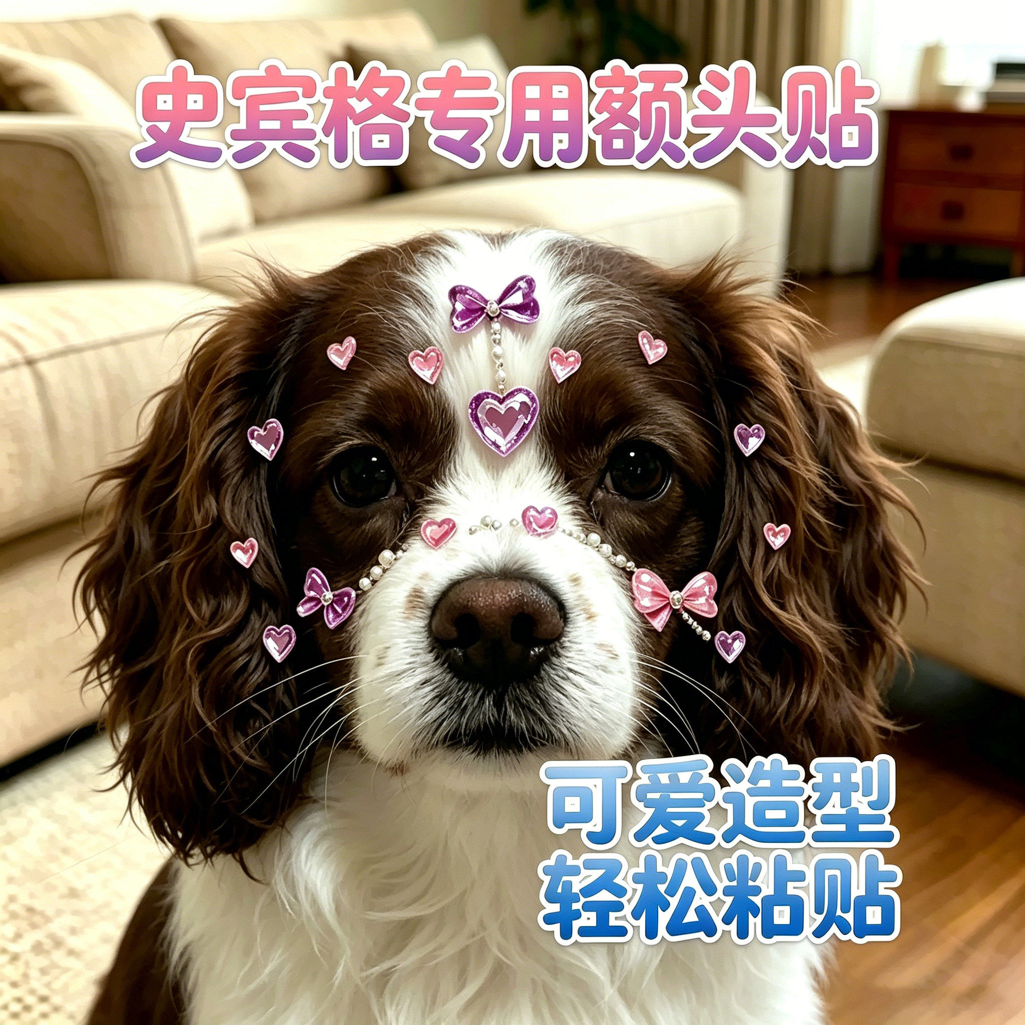 史宾格专用狗狗额头贴纸头饰发饰小狗配饰宠物水晶贴画大狗装饰品