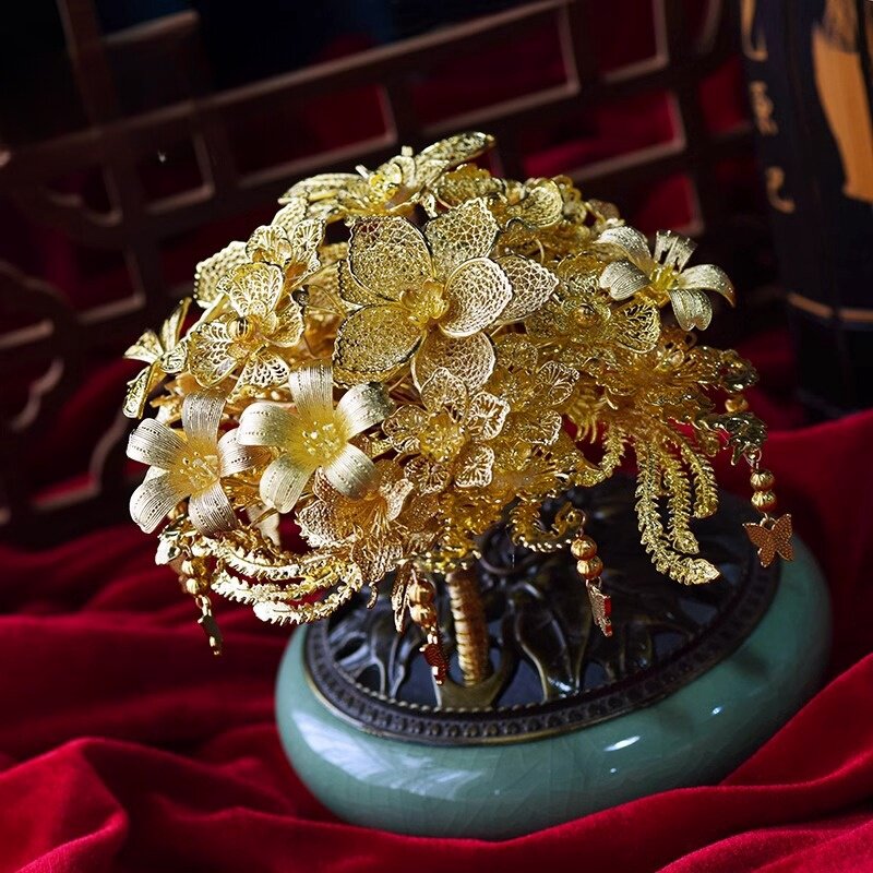 新款中式婚礼合金精致富贵手捧花汉服古装传统龙凤褂新娘结婚配饰