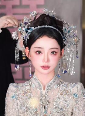 秀禾服新款灵清冷感夏季蓝色发饰