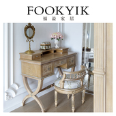 福溢家居 梳妆台化妆桌拼花梳妆台 意大利家具实木雕花化妆台意式