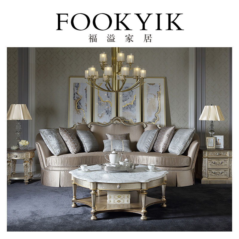 福溢家居欧式风天然大理石咖啡桌