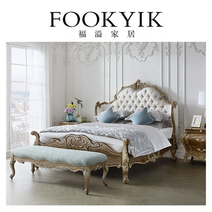 福溢家居 FOOKYIK法式软包双人床主卧床浪漫公主床床头柜卧室家具