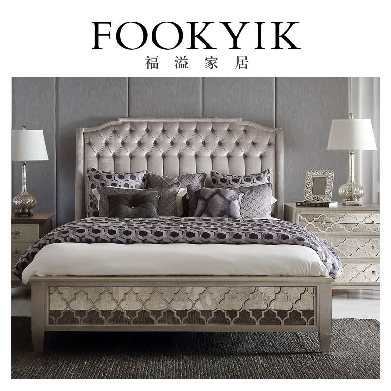 福溢家居 意大利米兰系列双人床主卧2.0米软包靠背床实木床新品