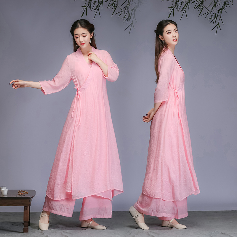 禅舞服套装女文艺天丝麻复古唐装
