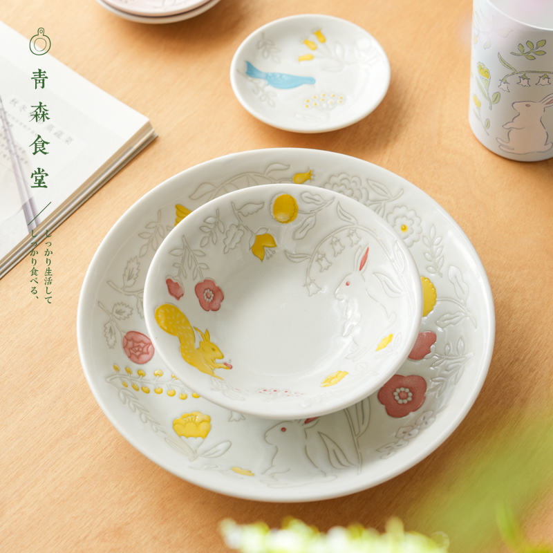 〈青森食堂〉日本制美浓烧清新花鸟兔子小钵甜品碟圆餐盘小碟套装