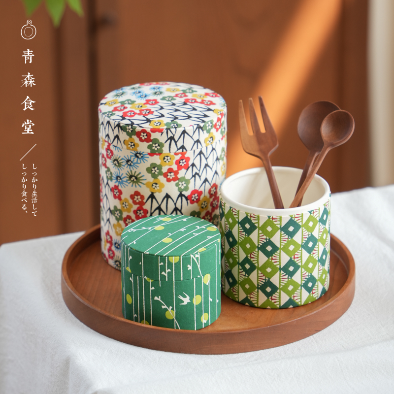 〈青森食堂〉日本铃木松风堂传统吉祥纹饰和纸圆筒日常零食收纳罐