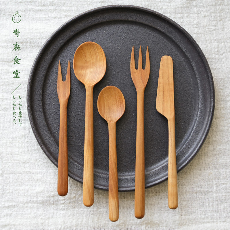 柚木制甜品勺叉黄油刀餐具
