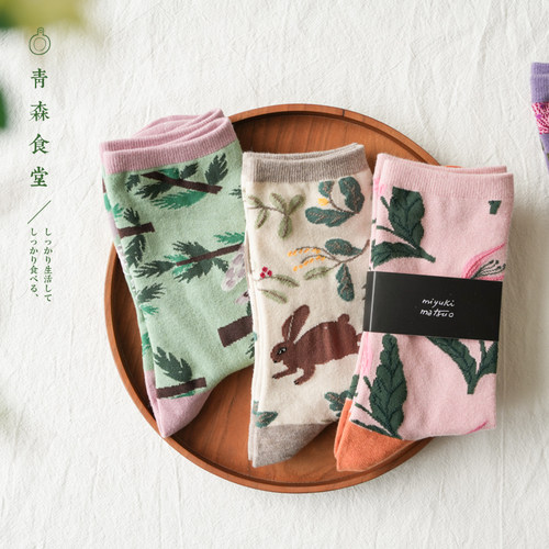 花朵动植物中筒春秋袜子女