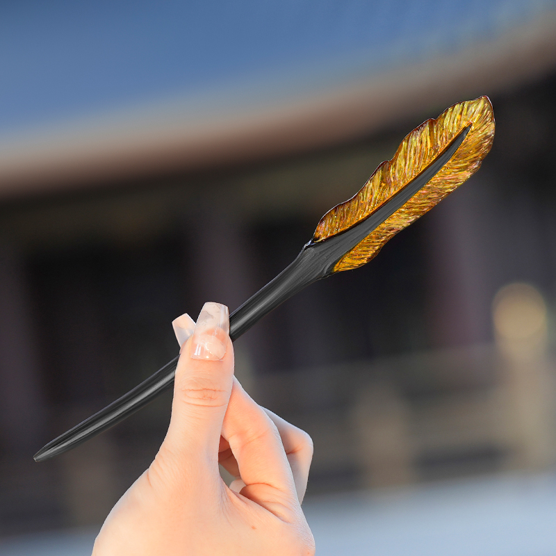 羽毛簪子新中式盘发现代简约