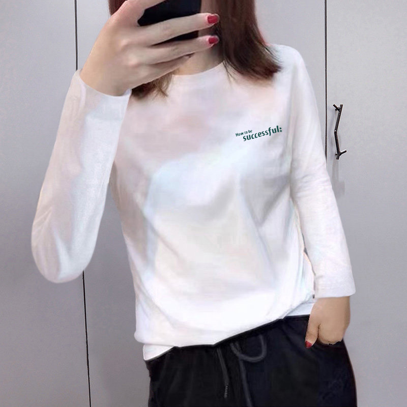 速发春秋宽松大码白色长袖打圆衫士韩领底版t恤基础款上衣