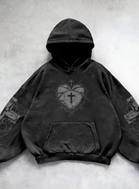 外贸新款cos涂鸦线条复古卫衣3D印花连帽外套男女春秋卫衣hoodie