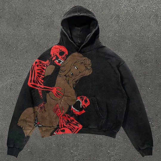 欧美热卖复古骨架3D印花卫衣连帽衫男女时尚外套hoodie