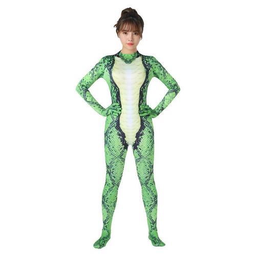 2026跨境热卖万圣节蛇纹D印花连体紧身衣舞台表演服弹力Zentai