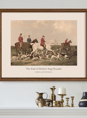 法式复古中古风vintage客厅装饰画美式餐厅卧室壁画玄关挂画马术
