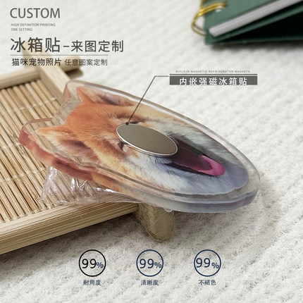 宠物冰箱贴内嵌式照片定制diy亚克力可爱猫咪狗狗创意磁性贴定做