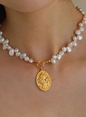 法式复古花瓣巴洛克珍珠项链女士