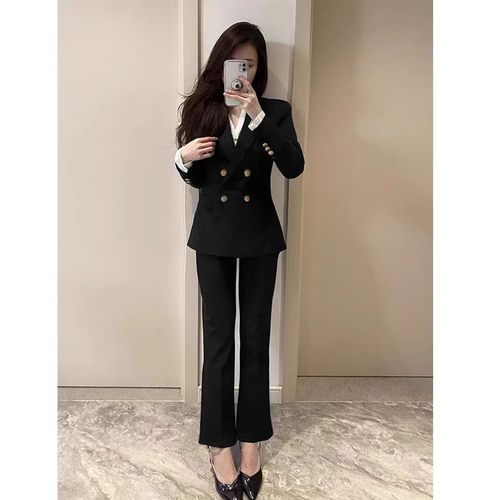 新款西装套装女时尚微喇裤套装