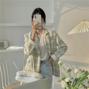 2024春季新款韩版洋气格子西装薄款外套女休闲宽松ins风西服上衣