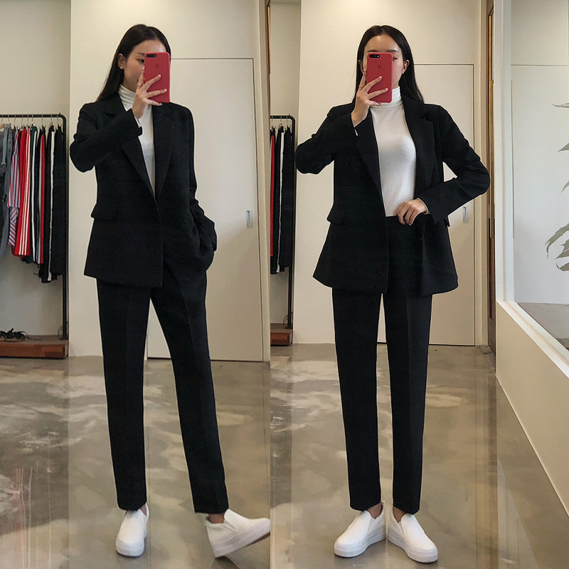 2025春秋韩国职业小西装套装女休闲时尚大学生面试工作服两件套潮