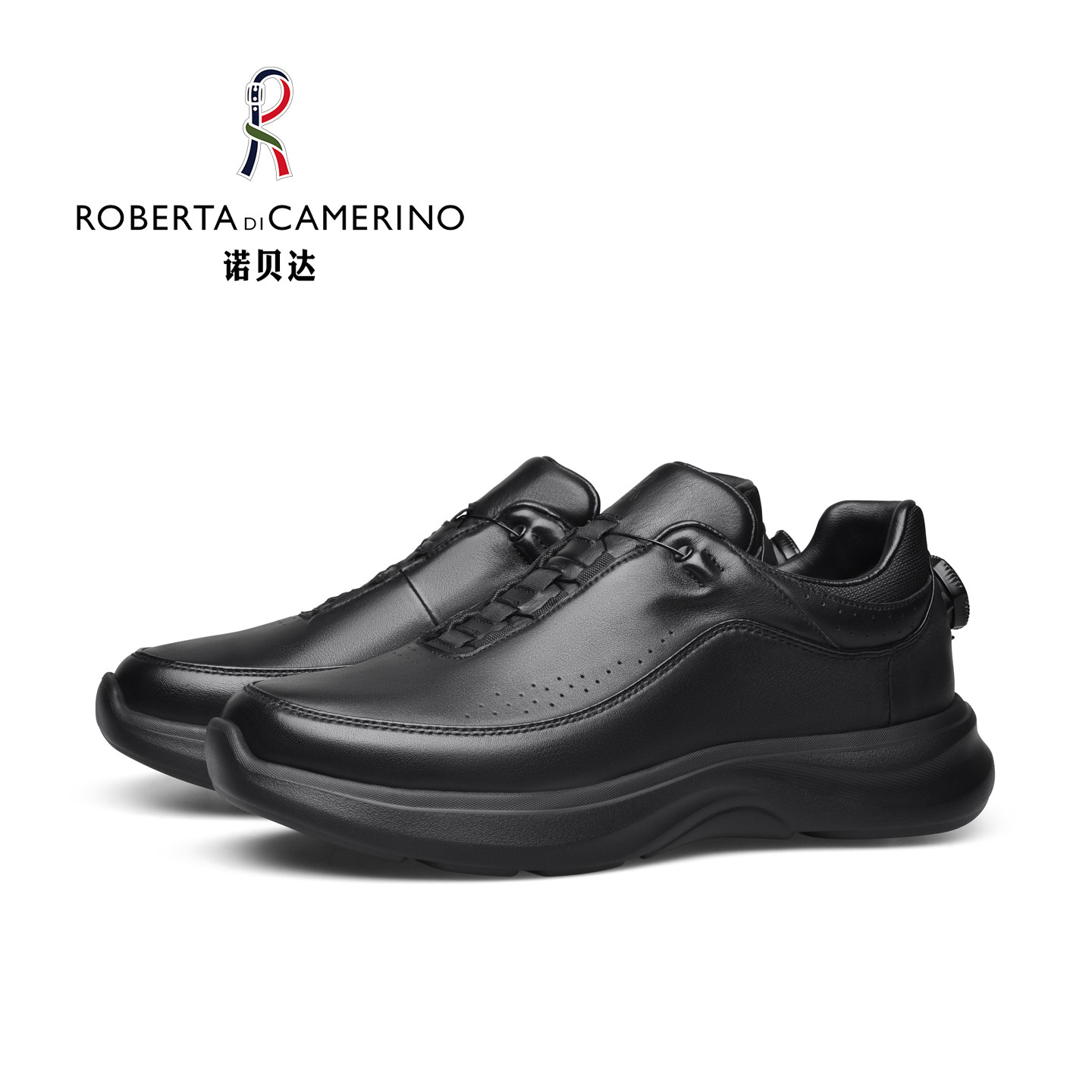 意大利诺贝达男鞋春夏季男士休闲鞋男真皮透气旋钮减震厚底运动鞋