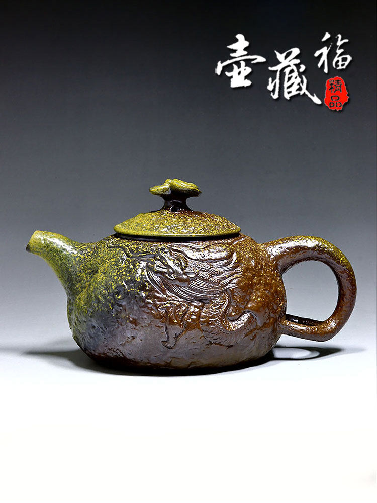 壶藏福新品坭兴陶柴烧壶精品供春壶纯手工中式复古家具茶具紫泥