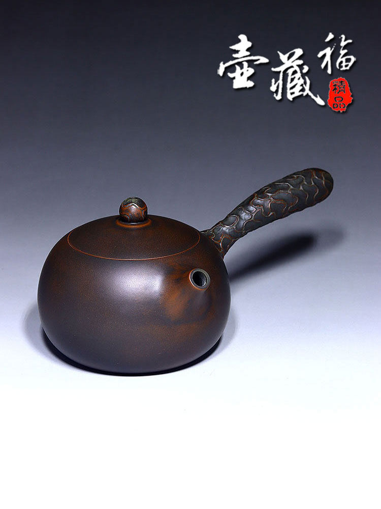 唐羽壶钦州坭兴陶茶壶精品侧把壶全手工紫泥茶具名家浮雕窑变