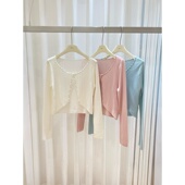 长袖 徐开开 圆领披肩春 蓝 高级感手工钉钻套头莱赛尔针织衫 白 粉