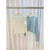 白 蓝春季 新款 徐开开 手工钉钻甜美优雅莱赛尔提花圆领针织开衫