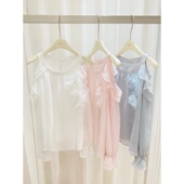 衬衫 徐开开 约会穿搭 蓝 立体花露肩挂脖撒银木耳边长袖 白 粉