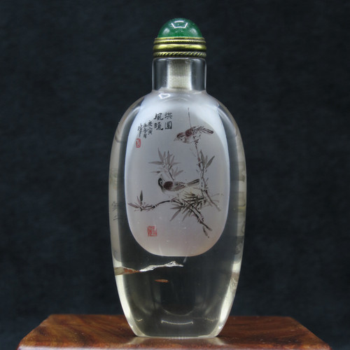 北京翠琦轩天然水晶内画鼻烟壶中国传统花鸟淇园风暖