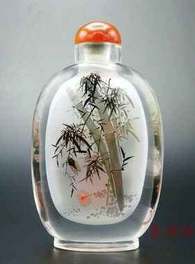 北京鼻烟壶 翠琦轩内画鼻烟壶 亮边内画壶  墨竹秋虫 小鸟硕果