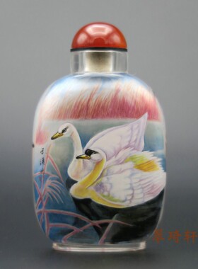 北京鼻烟壶 翠琦轩内画 内画壶 内画鼻烟壶 白鹅 花鸟 相伴