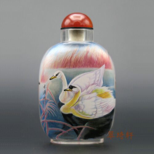北京鼻烟壶 翠琦轩内画 内画壶 内画鼻烟壶 白鹅 花鸟 相伴