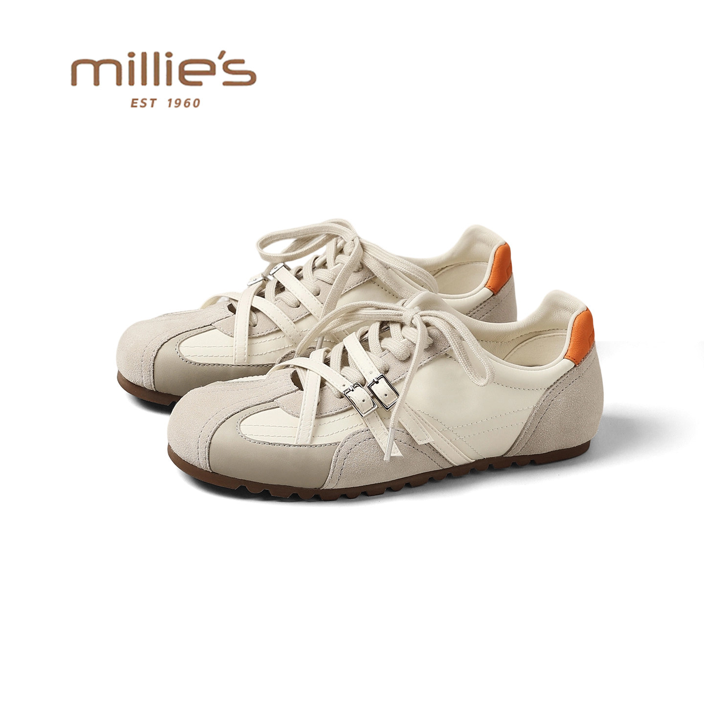 MILLIE'S/妙丽拼色德训鞋女春季新款平底软底轻便运动休闲阿甘鞋