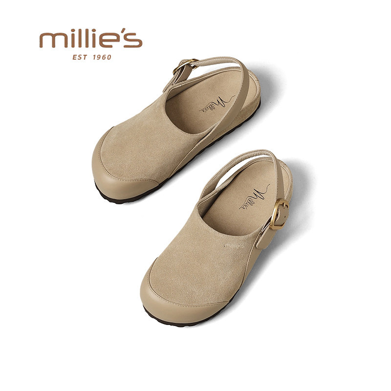 妙丽真皮半包一脚蹬软底勃肯鞋女2026春季新款通勤轻便不累脚单鞋