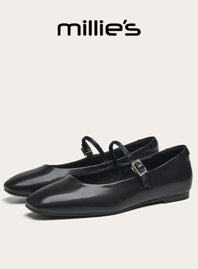 妙丽魔方小黑鞋2025秋款玛丽珍通勤平底女款黑色真皮单鞋LAA01CQ3