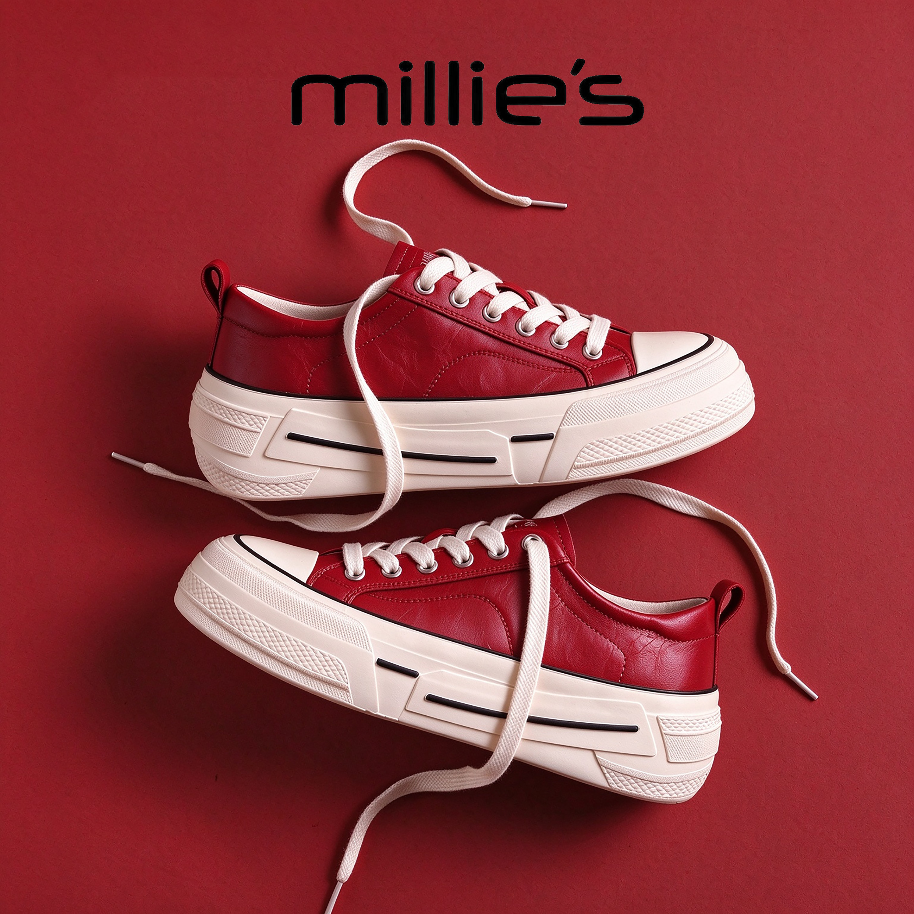 MILLIE'S/妙丽官方旗舰店真皮休闲时尚百搭系带交叉绑带厚底圆头C