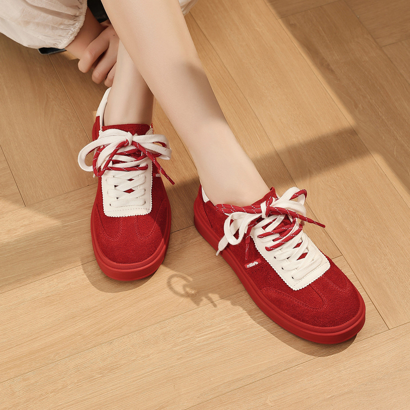 MILLIE'S/妙丽厚底板鞋女2026新款夏季运动百搭休闲红色德训鞋